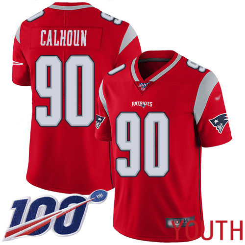 New England Patriots Football #90 100th Season Limited Red Youth Shilique Calhoun NFL Jersey->youth nfl jersey->Youth Jersey